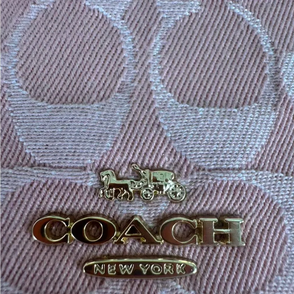 Coach Pink Signature Mini Drawstring Bucket Bag with Gold Chain